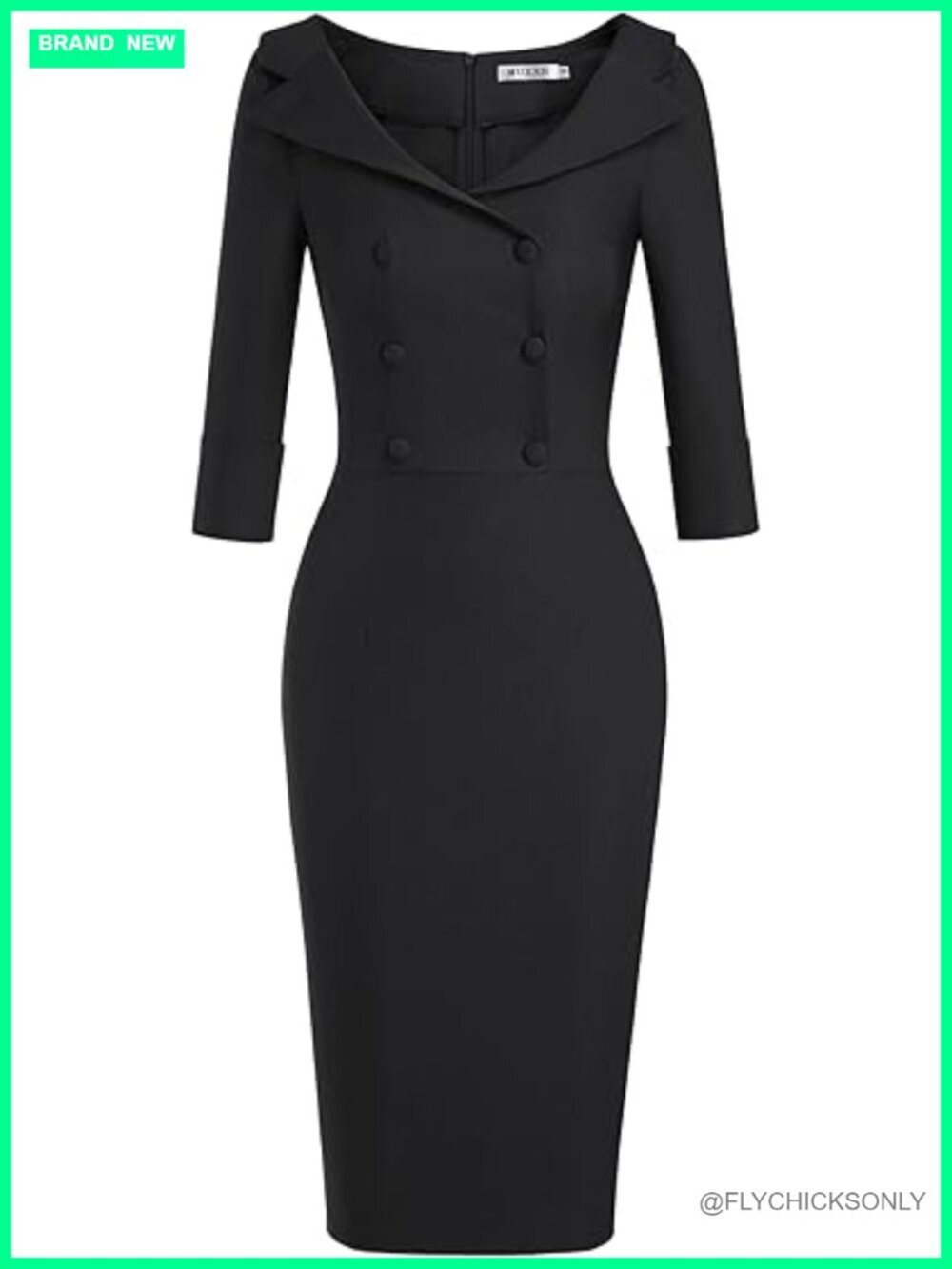 Classic Vintage Sweetheart Neckline Bodycon Pencil Dress with 3/4 Sleeve